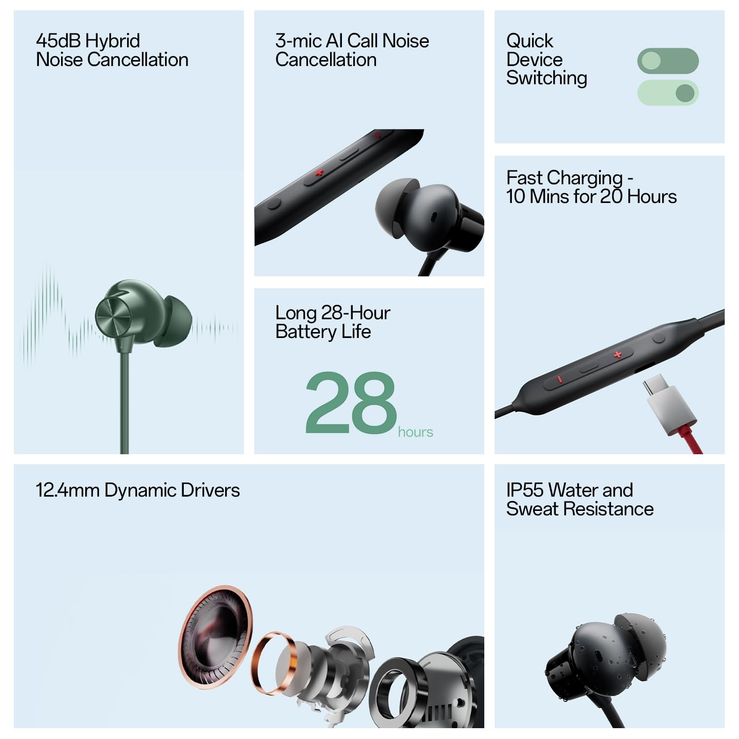 One__Plus Bullets Wireless Z2 ANC Bluetooth in Ear Earphones with Mic, 45dB Hybrid ANC, Bombastic Bass - 12.4 mm Drivers, 10 Mins Charge - 20 Hrs Music, 28 Hrs Battery (Booming Black)
