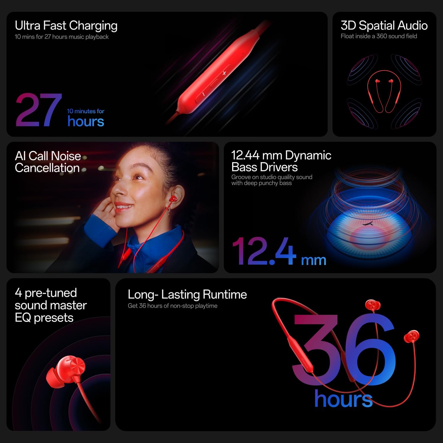One__Plus Bullets Wireless Z2 ANC Bluetooth in Ear Earphones with Mic, 45dB Hybrid ANC, Bombastic Bass - 12.4 mm Drivers, 10 Mins Charge - 20 Hrs Music, 28 Hrs Battery (Booming Black)